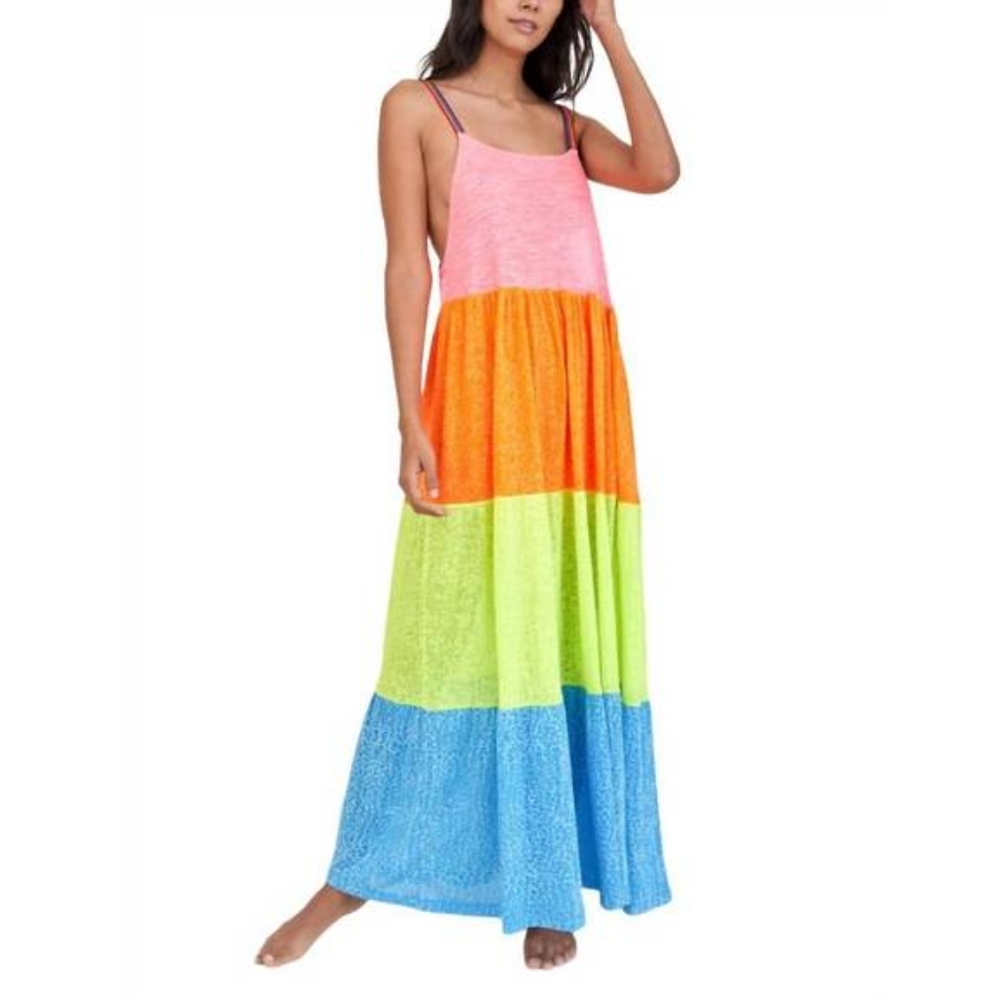 PITUSA neon rainbow dopamine color block loose fit maxi‎ dress M